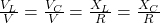  \frac{V_L}{V}=\frac{V_C}{V}=\frac{X_L}{R}=\frac{X_C}{R}