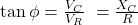 \tan{\phi}=\frac{V_C}{V_R}\ =\frac{X_C}{R}