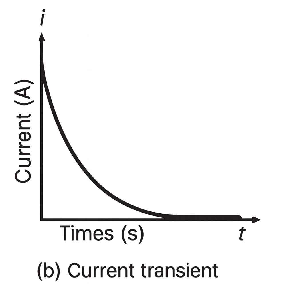 curve of current transient for discharging a capacitor