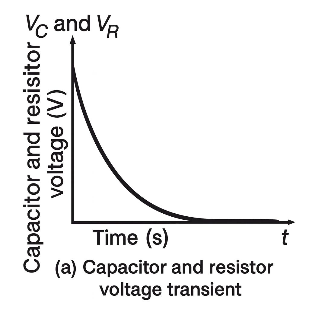 curve of capacitor and resistor voltage transient for discharging a capacitor